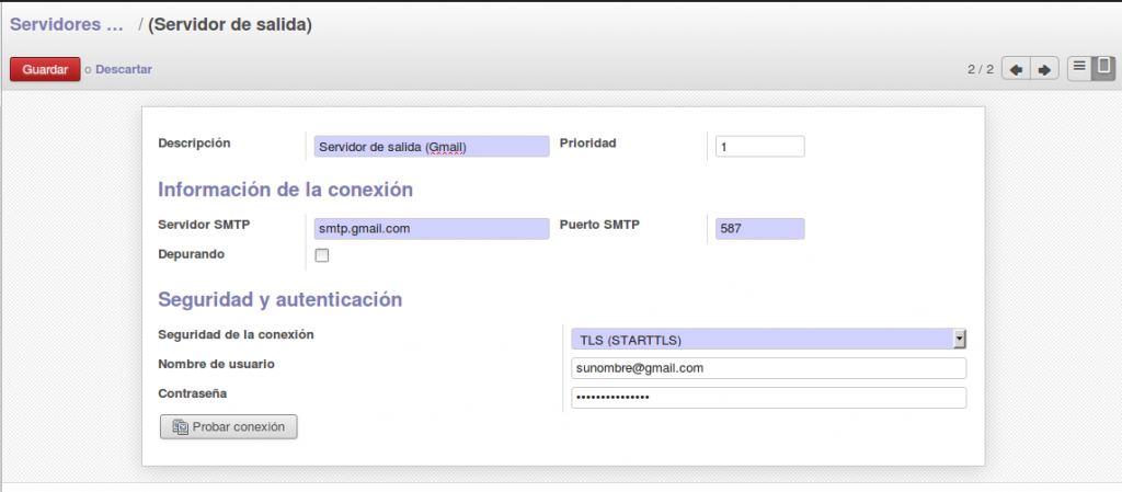 Odoo - Configuración de correo de salida - Software, IT & Networks Ltd